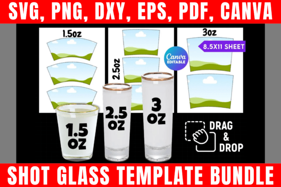 1.5oz Shot Glass Template Bundle: Graphics for Print Templates