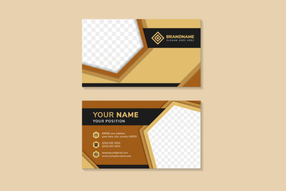 Diagonal Hexagon Business Card Brown: Graphics and Print Templates