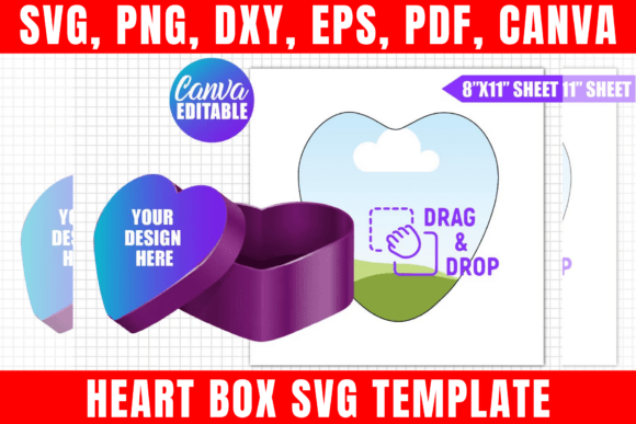Heart Box SVG Editable Canva Template: Graphics & Print Templates