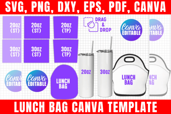 Lunch Bag & Tumbler Canva Templates: Graphics for Print Templates