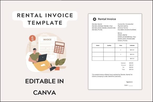 Monthly Rent Invoice Template: Graphics & Print Templates