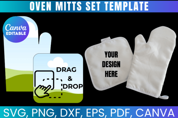Oven Mitts Set Template Oven Glove SVG: Graphics & Print Templates
