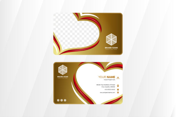 Red Gold Love Horizontal Business Card Graphics and Print Templates