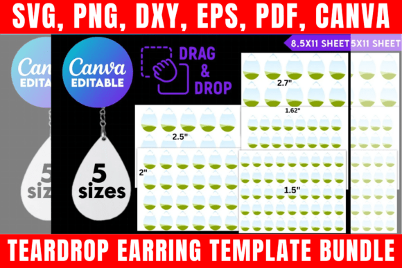 Teardrop Earring Template Bundle: Graphics & Print Templates