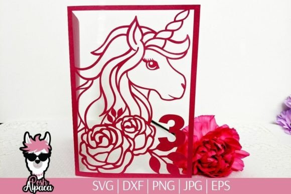 Unicorn 3rd Birthday Card Template: Graphics & Print Templates